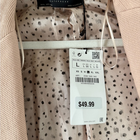 NWT Zara Women’s Light Pink Nude Double Breasted Textured Coat - Picture 12 of 16
